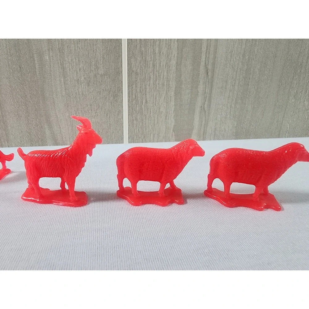 VIntage Farm Animal Figurines Red Plastic Dog Goat Sheep Set of 6